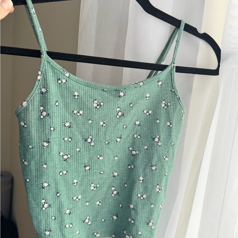 Green Floral Spaghetti Strap Top